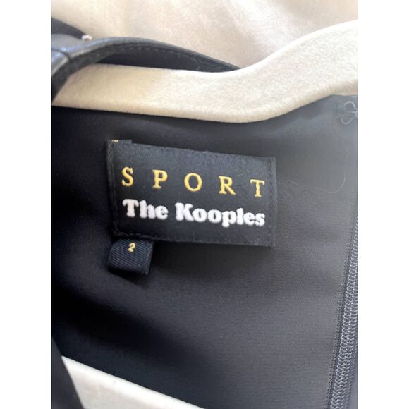 Womens The Kooples Sport Crepe Fake Leather Stud Black Long Sleeve Dress Medium - Picture 3 of 6